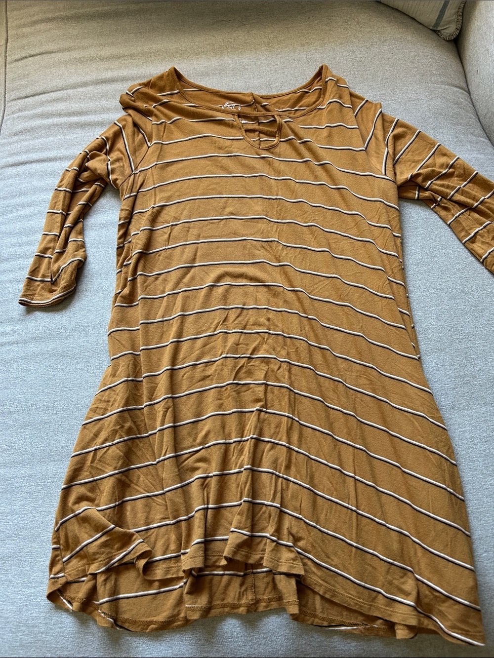 Maurices Mustard Stripe Long Sleeve Swing Dress